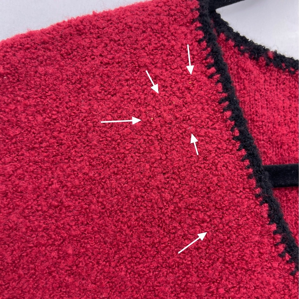 Koret Red Boucle Knit Vest L Vintage 90s Floral Ribbon Applique Beaded Diamond - Picture 6 of 8